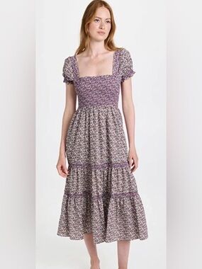 OPT “One Pretty Thing” Smocked Square-Neck Dress Puff Sleeve Floral Cottagecore